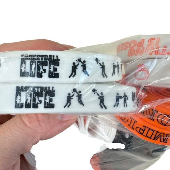 New In Box Basketball Silicone Bracelets Orange Mesh Bags Gift Tags 360 Pieces - Picture 11 of 13